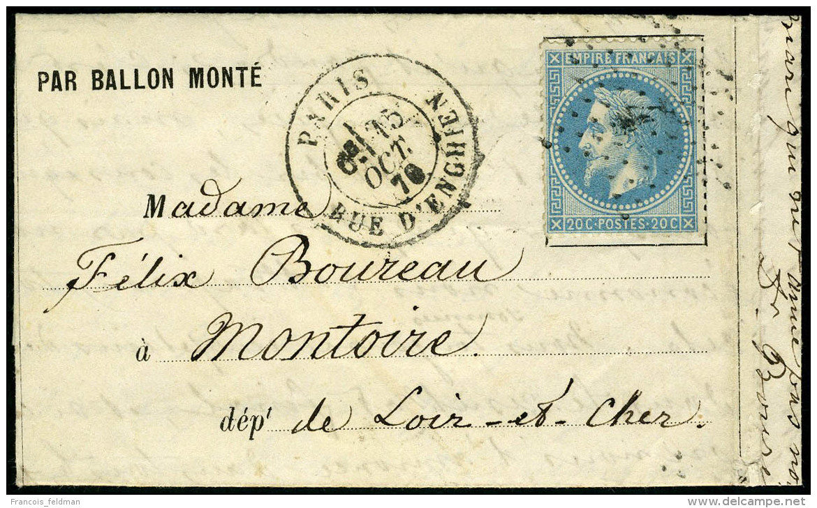 Lettre Le Jules Favre N° 1 (probable) Càd Paris R D'Enghien 15 Oct 70, Pour Montoire (L Et Ch), T.B. - Autres & Non Classés