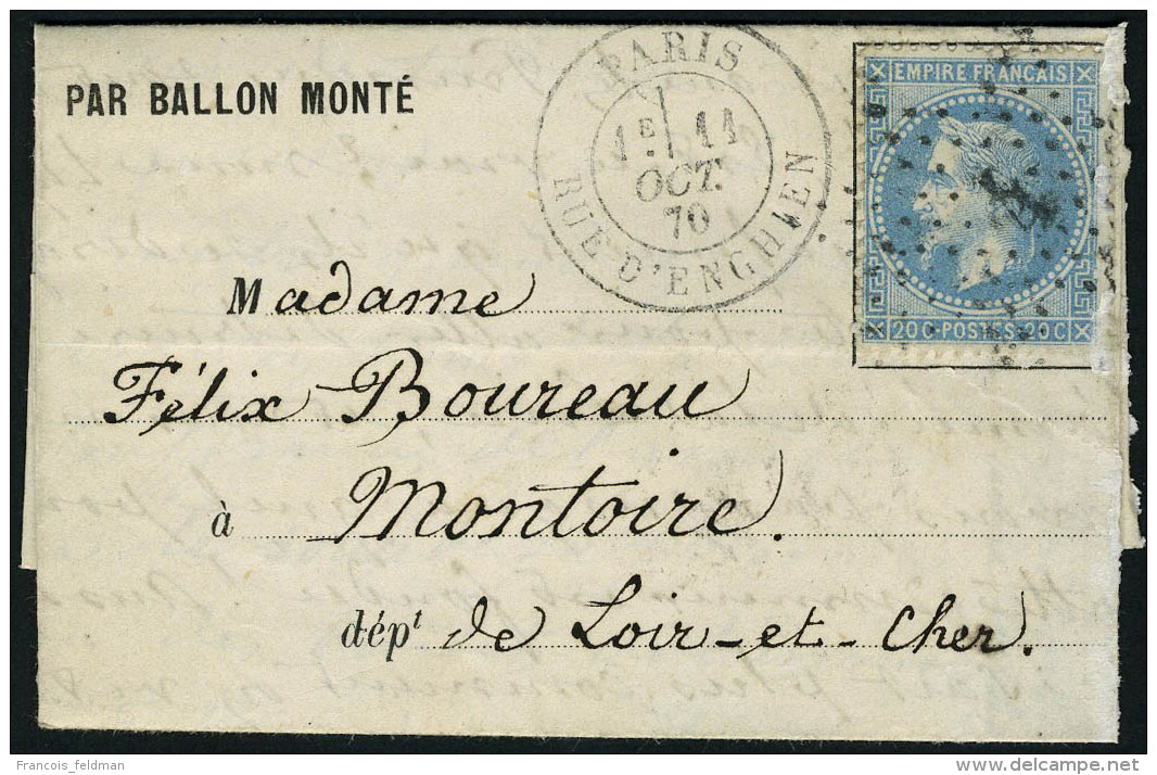 Lettre Le Louis Blanc (probable) Càd Paris R D'Enghien 11 Oct 70, Pour Montoire (L Et Ch), Arrivée 15... - Autres & Non Classés