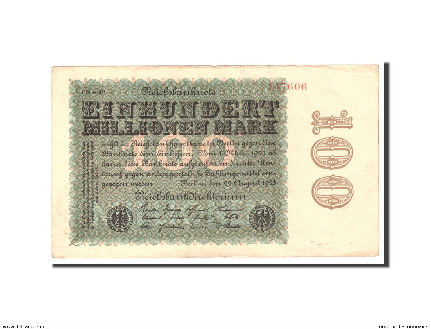 Billet, Allemagne, 100 Millionen Mark, 1923, 1923-08-22, KM:107d, TTB - 100 Mark