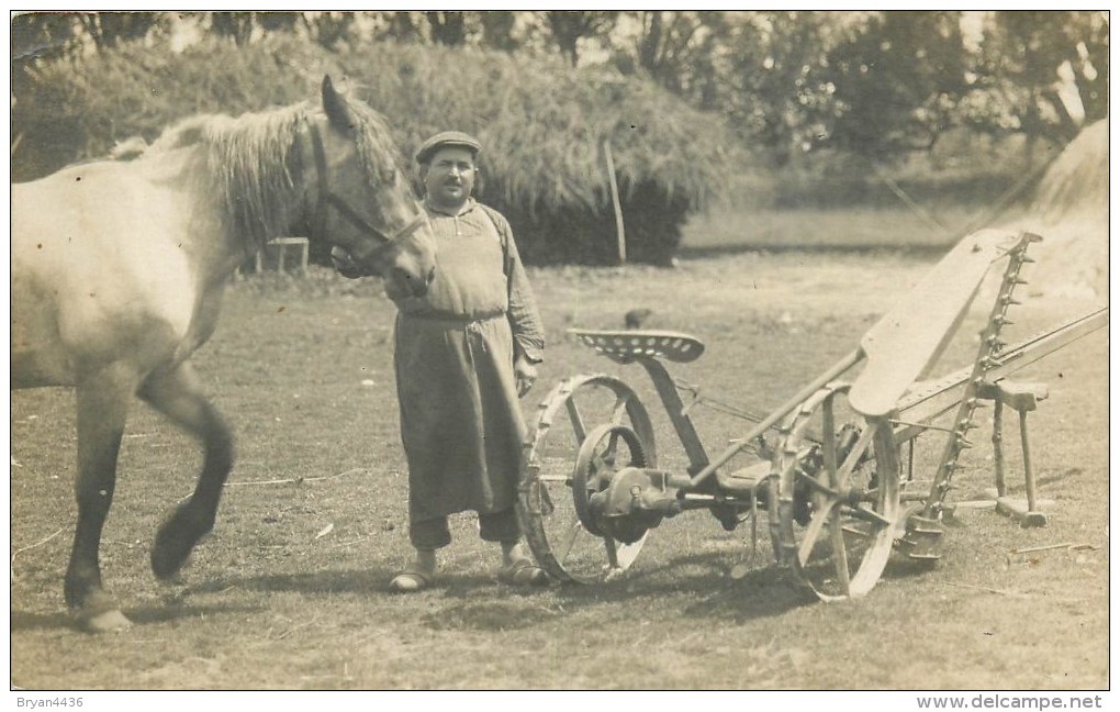 CARTE PHOTO  -BEAU PLAN AGRICOLE - BEAU PLAN - FAUCHEUSE MECANIQUE à TRACTION ANIMAL - CHEVAL- à IDENTIFIER, à LOCALISER - To Identify