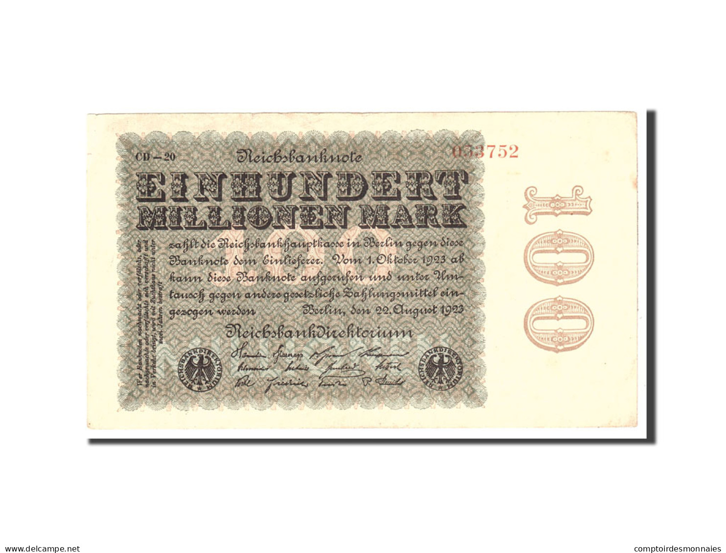 Billet, Allemagne, 100 Millionen Mark, 1923, 1923-08-22, KM:107e, SUP - 100 Mio. Mark