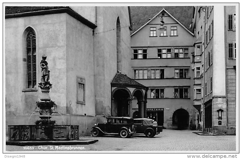 06061 "CHÜR  ST. MARTINSBRUNNEN- CANTON GRIGIONI (CH)" AUTO ANNI '30. CART. ILL. ORIG. NON SPEDITA - Coira