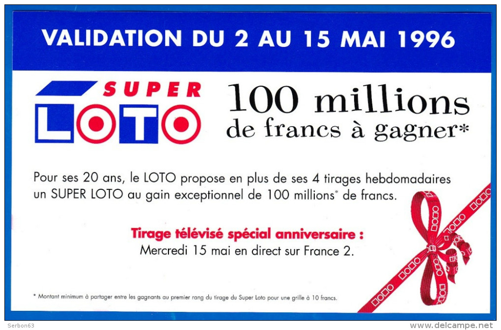 FDJ  SUPER LOTO N16 C2 FRANÇAISE DES JEUX PLV PUB FLAYERS MAILINGS 16X10cm 1996 GRATTAGE TÉLÉVISION FRANCE 2 Serbon63 - Advertising