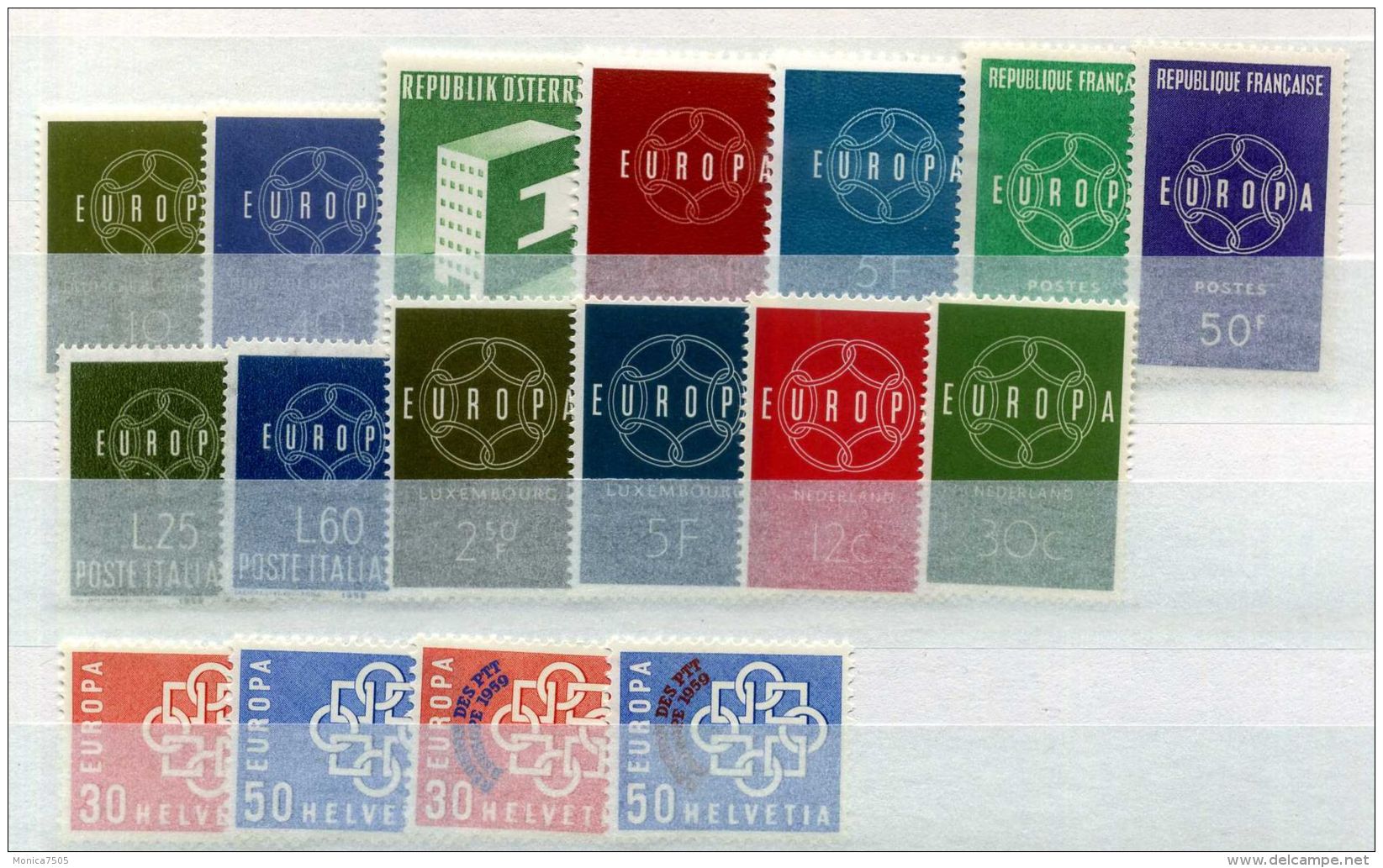 EUROPA  ( 1959 ) : ANNEE  COMPLETE  DE  13  VALEURS  , TIMBRES  NEUF  SANS  TRACE  DE  CHARNIERE , A  SAISIR . - 1959