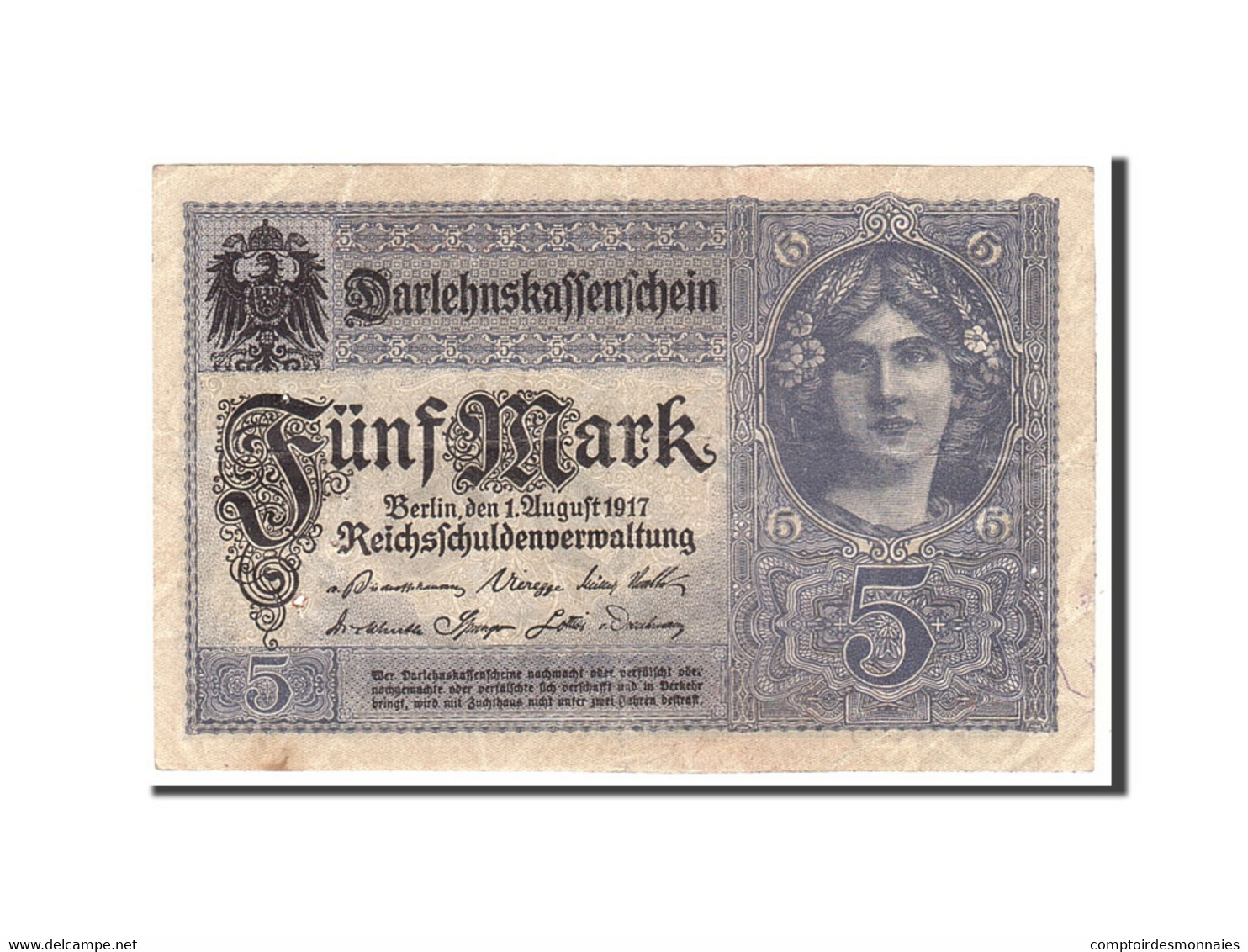 Billet, Allemagne, 5 Mark, 1917, 1917-08-01, KM:56a, TTB - 5 Mark