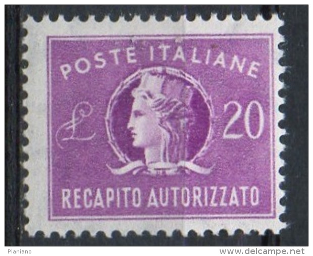 PIA - ITA - Specializzazione : 1956 : Francobollo Per Recapito Autorizzato £ 20 - (SAS 12/II  - CAR 7 ) - Eilpost/Rohrpost