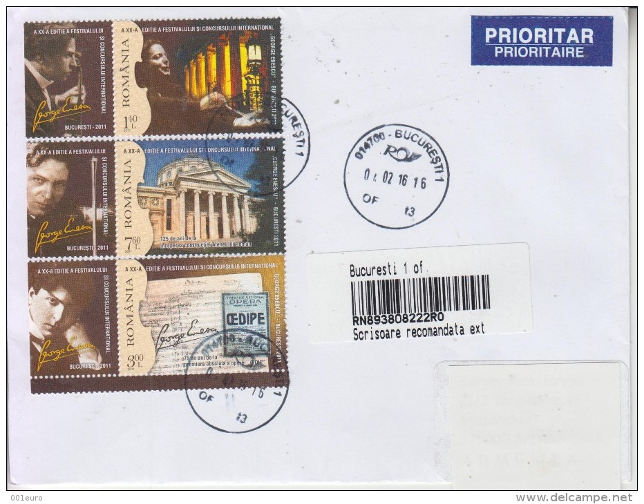 ROMANIA : Composer ENESCU / INTERNATIONAL FESTIVAL Cover Circulated To ARMENIA - Envoi Enregistre! Registered Shipping! - Usati