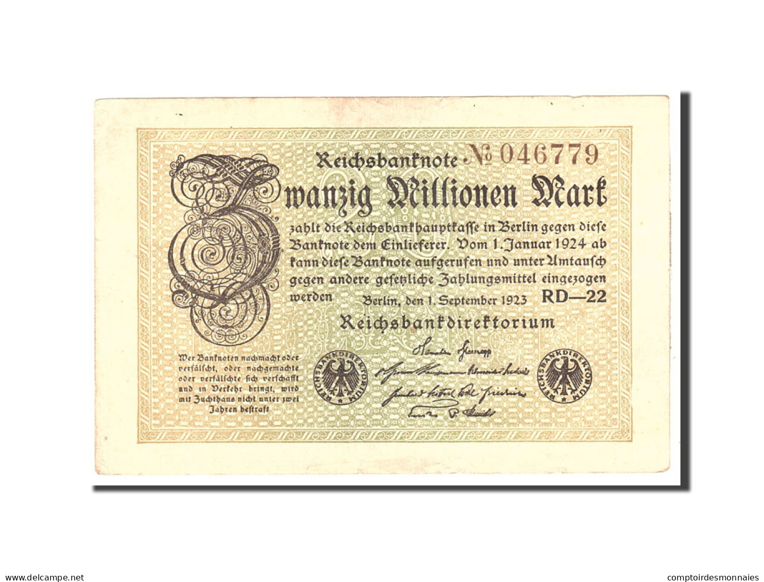 Billet, Allemagne, 20 Millionen Mark, 1923, 1923-09-01, KM:108c, TTB - 20 Mio. Mark