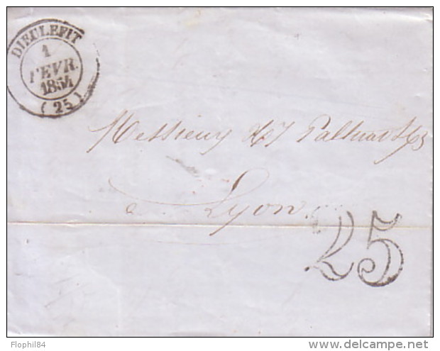 DROME - DIEULEFIT - T14 DU 1 FEVRIER 1854 - TAXE 25 DOUBLE TRAIT. - 1801-1848: Précurseurs XIX