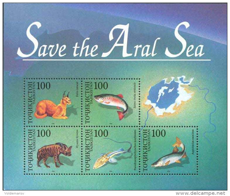 Tajikistan 1996 Mih. 89/93 (Bl.8) Save The Aral Sea. Fauna (joint Issue) MNH ** - Tadschikistan