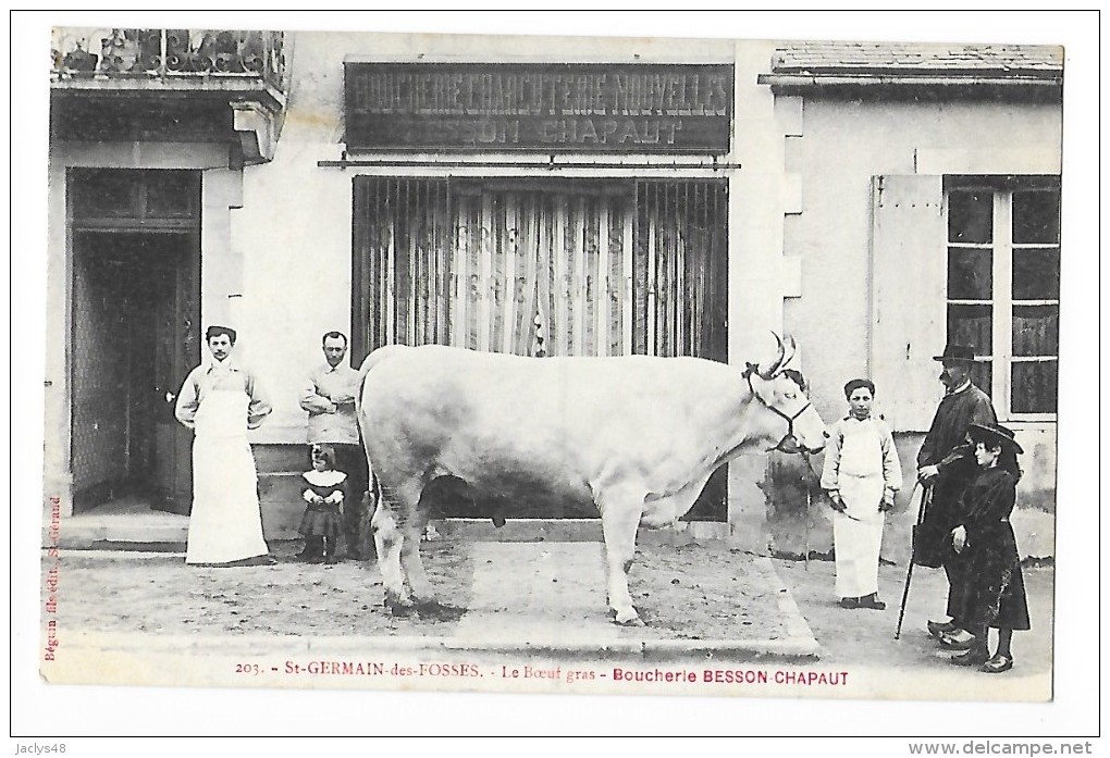 St GERMAIN DES FOSSES  (cpa 03)  Le Boeuf Gras Boucherie BESSON-CHAPAUT    - L1 - Autres & Non Classés