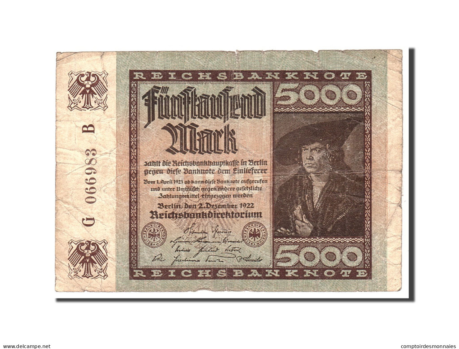 Billet, Allemagne, 5000 Mark, 1922, 1922-12-02, KM:81a, TB - 5000 Mark