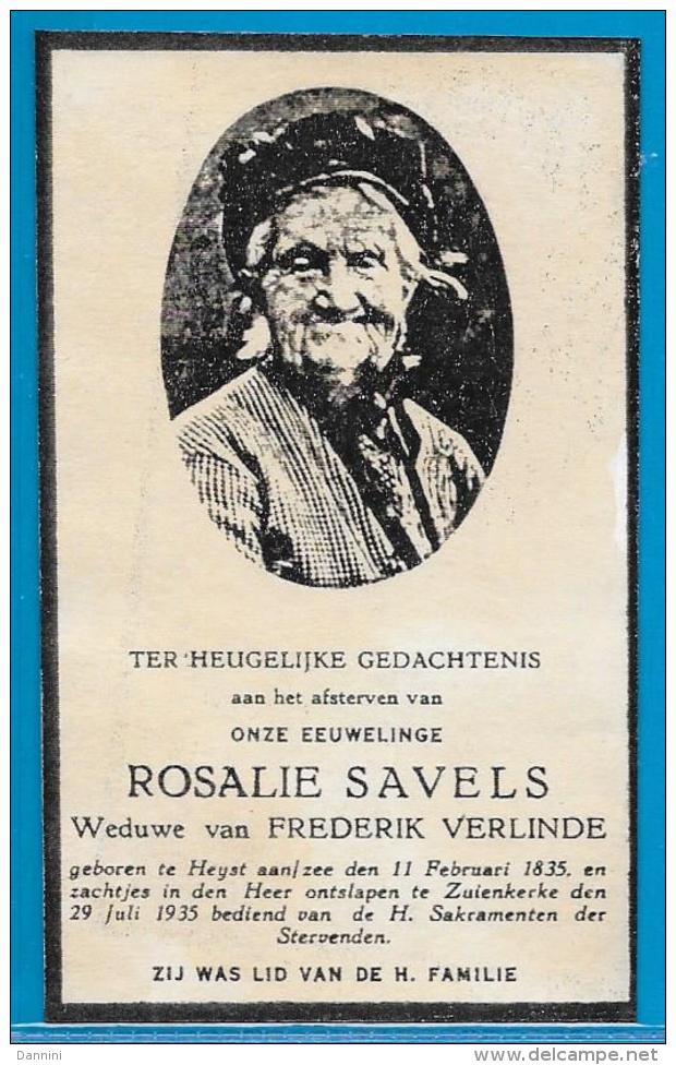 Bidprentje Van Rosalie Savels - Heist A Zee - Zuienkerke - 1835 - 1935 (100 Jaar) - Devotieprenten