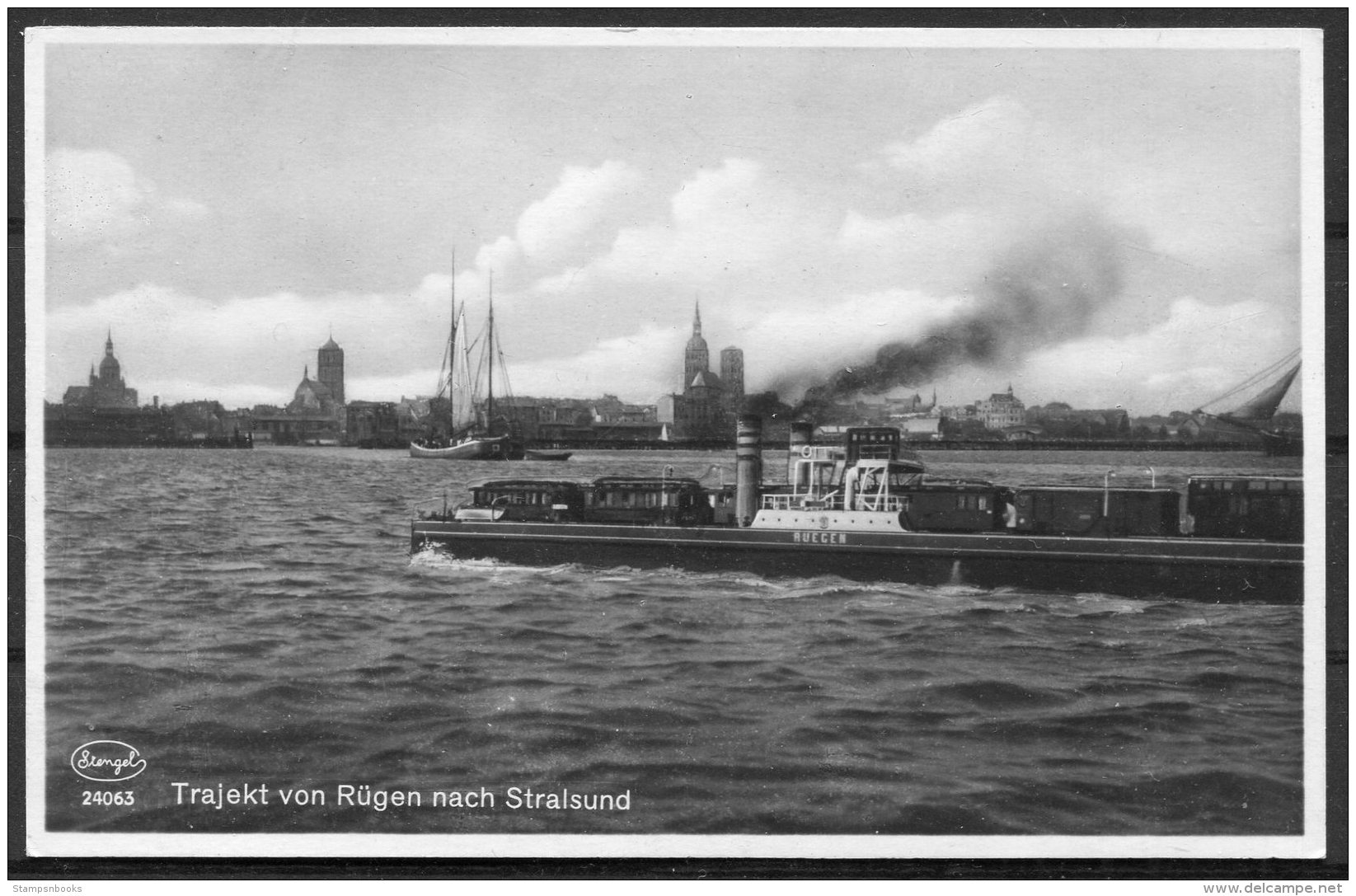 Germany Rugen Railway Ship RP Postcard / Trajekt Von Rugen Nach Stralsund - Ferries