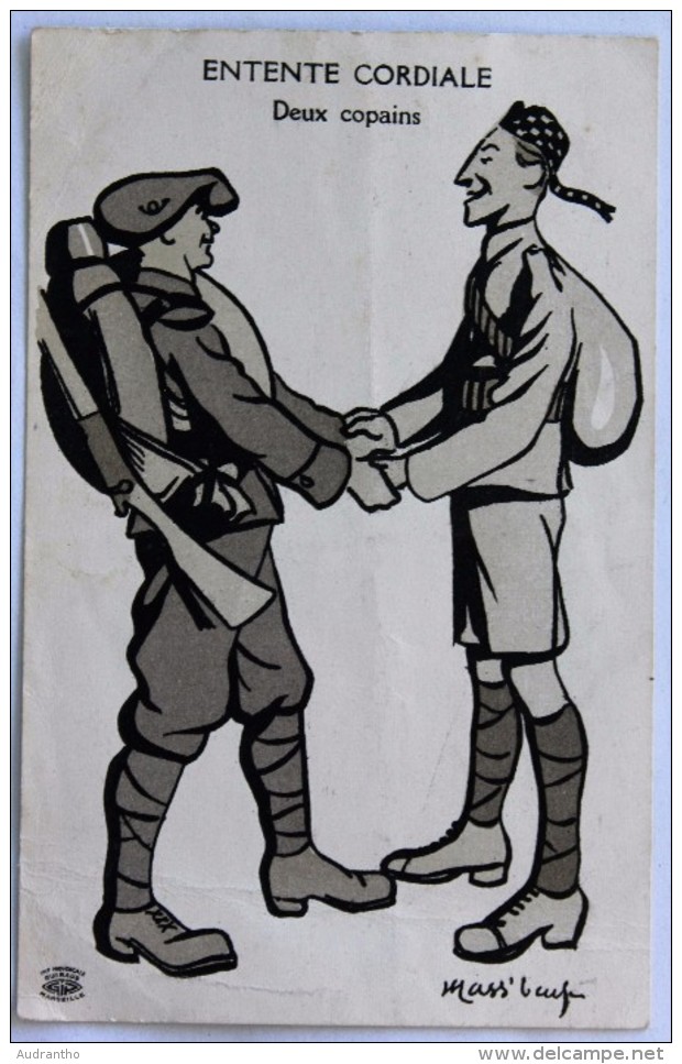 CPA Entente Cordiale 2 Copains Soldat Français Anglais Illustrateur Mass'Boeuf WWI Militaria Guerre 14-18 - Mass'Boeuf