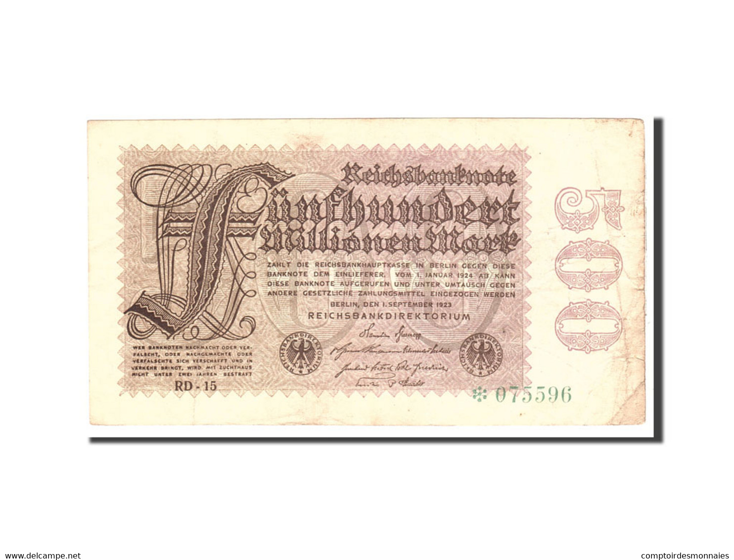 Billet, Allemagne, 500 Millionen Mark, 1923, 1923-09-01, KM:110d, TB+ - 500 Mark