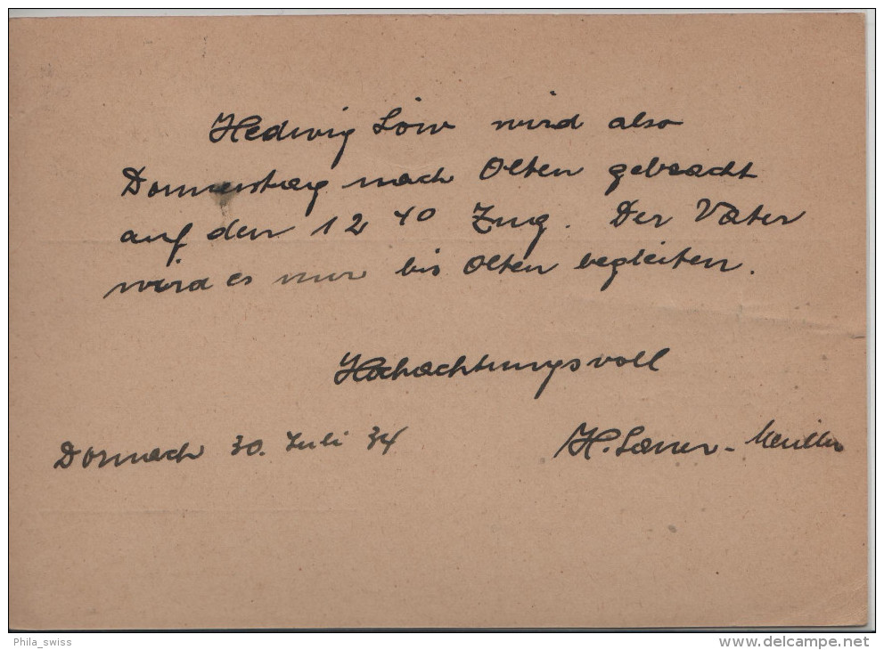 1934 Tell 184 - Karte Von Dornach (Frauen Liga Der Tuberkulose) Nach Bombinasco - Briefe U. Dokumente