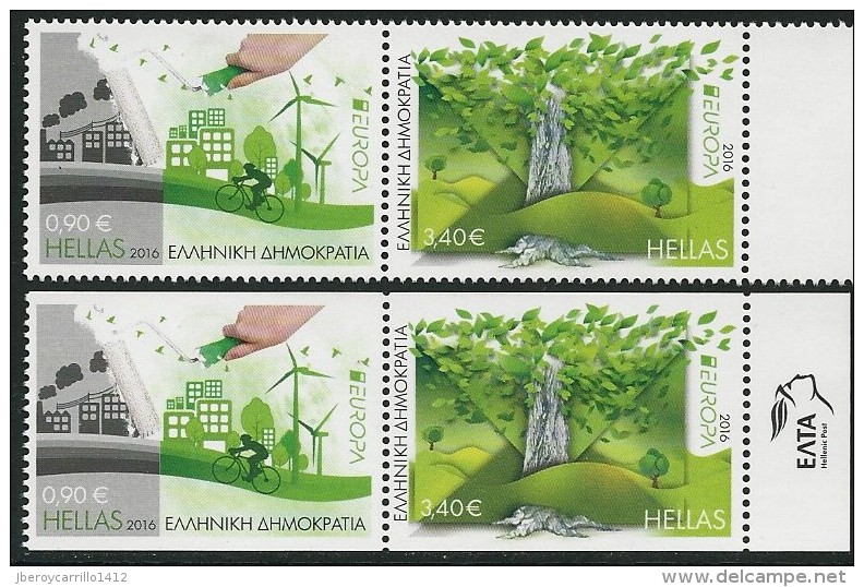 GRECIA/ GREECE/ GRIECHENLAND - EUROPA 2016 - TEMA  "ECOLOGIA -EL PENSAMIENTO VERDE -THINK GREEN". -SERIE Tipo A + TIPO B - 2016