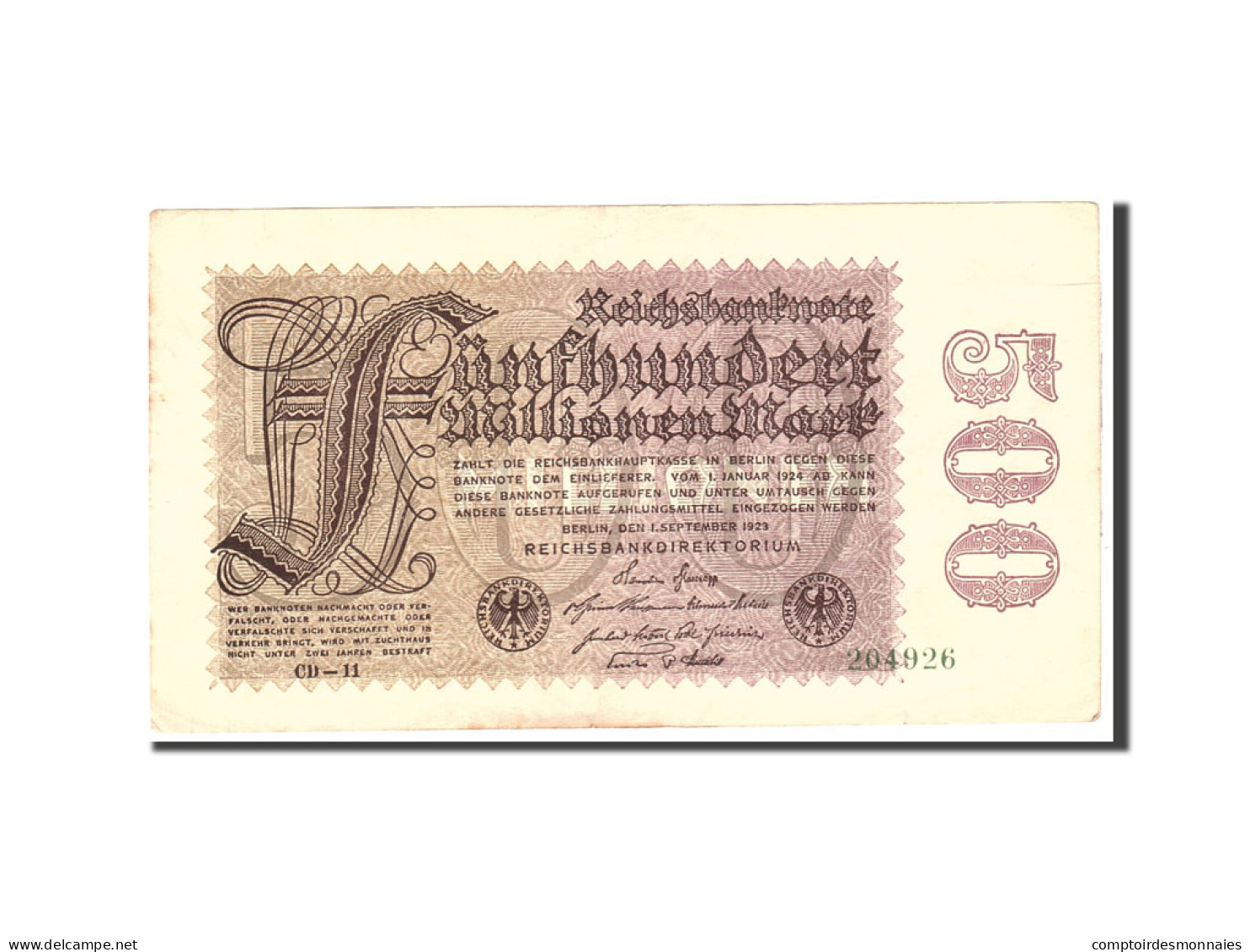Billet, Allemagne, 500 Millionen Mark, 1923, 1923-09-01, KM:110d, TTB+ - 500 Mark