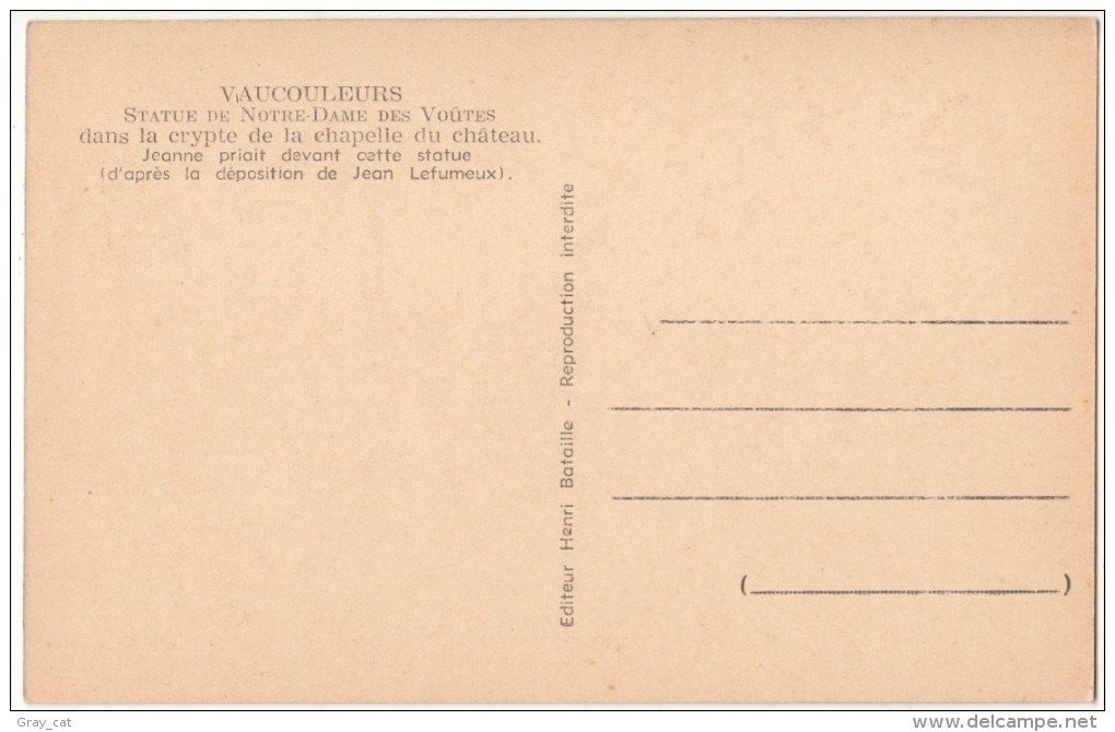 France, VAUCOULEURS, Statue De Notre-Dame Des Voutes, Unused Postcard [18332] - Other & Unclassified