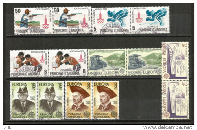ANDORRE./ ANDORRA.,  Lot De 14 Timbres Oblitérés En Paires  , Cachets Ronds, Bonne Qualité (INCLUS 3 Séries EUROPA) - Used Stamps