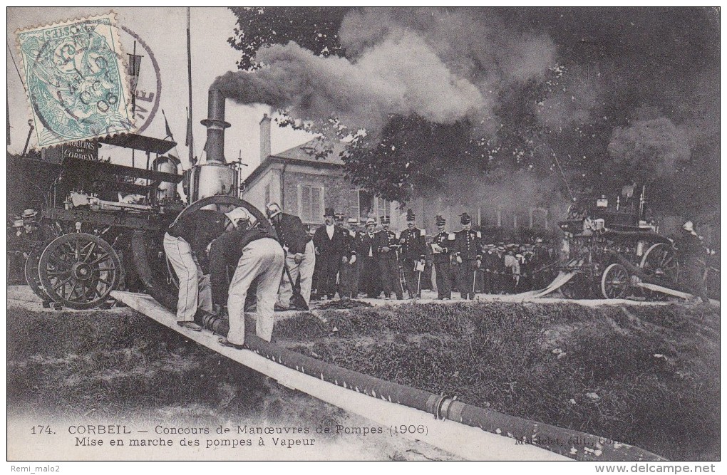 CARTE POSTALE CORBEIL Pompiers Mise En Marche Des Pompes à Vapeur - Corbeil Essonnes