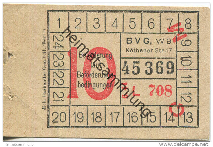 BVG Berlin Köthener Str. 17 - Fahrschein 1944 - Europe