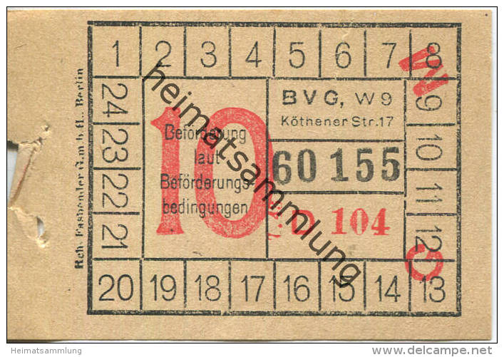 BVG Berlin Köthener Str. 17 - Fahrschein 1943 - Europe