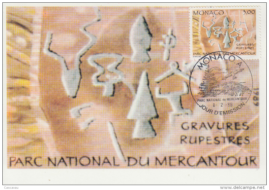 Carte Maximum  1er   Jour    MONACO    Parc  Du  Mercantour   Gravures  Rupestres    1989 - Préhistoire