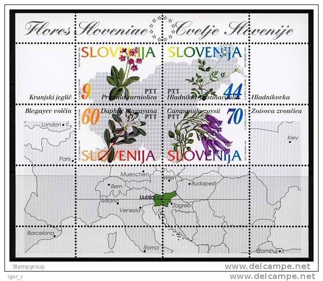 Slovenia Slovenie Slowenien 1994: Mi 82-5 (Block 1) FLORA - Flowers, Sheet MNH - Slowenien