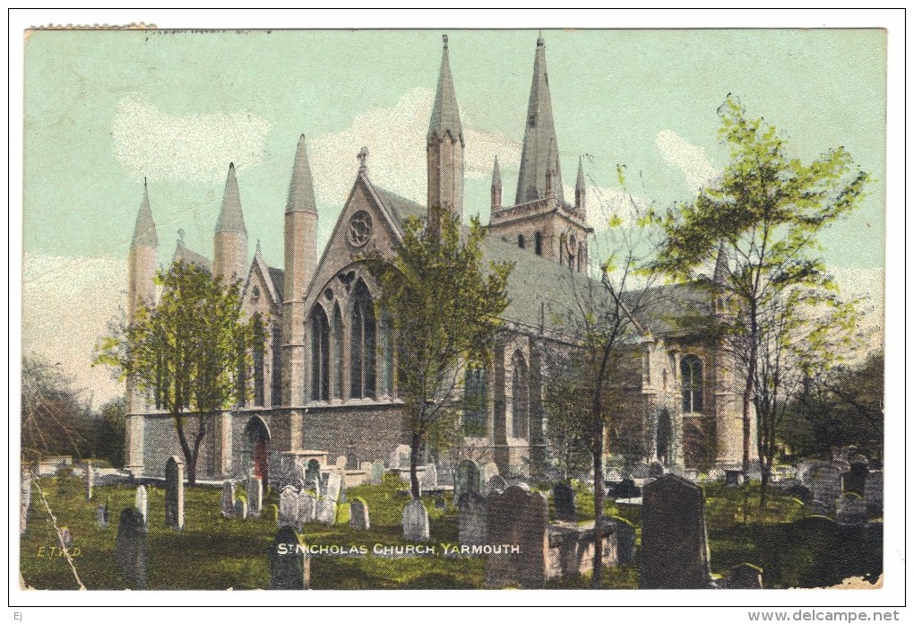 St Nicholas Church, Yarmouth  - E T W Dennis - Postmark 1908 - Great Yarmouth