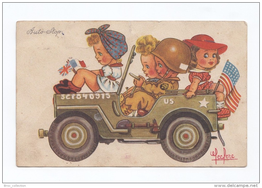 Illustrateur : Leclerc, Auto-stop, Enfants Dans Une Jeep, éd. SP - Leclerc