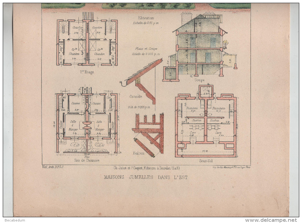 Architecture Habitations Economiques Maisons Jumelles Dans L'Est  Vial Architecte Vers 1910 - Architecture