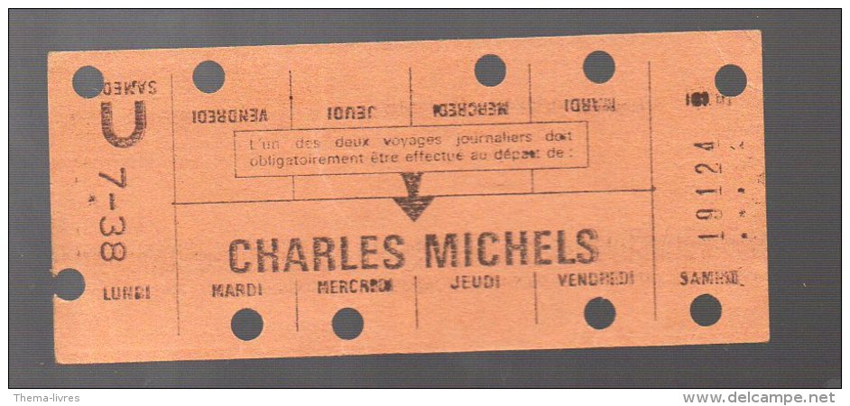 (Paris) (métro) Carte Hebdomadaire Station CHARLES MICHELS. 1938. (PPP3723) - Europe