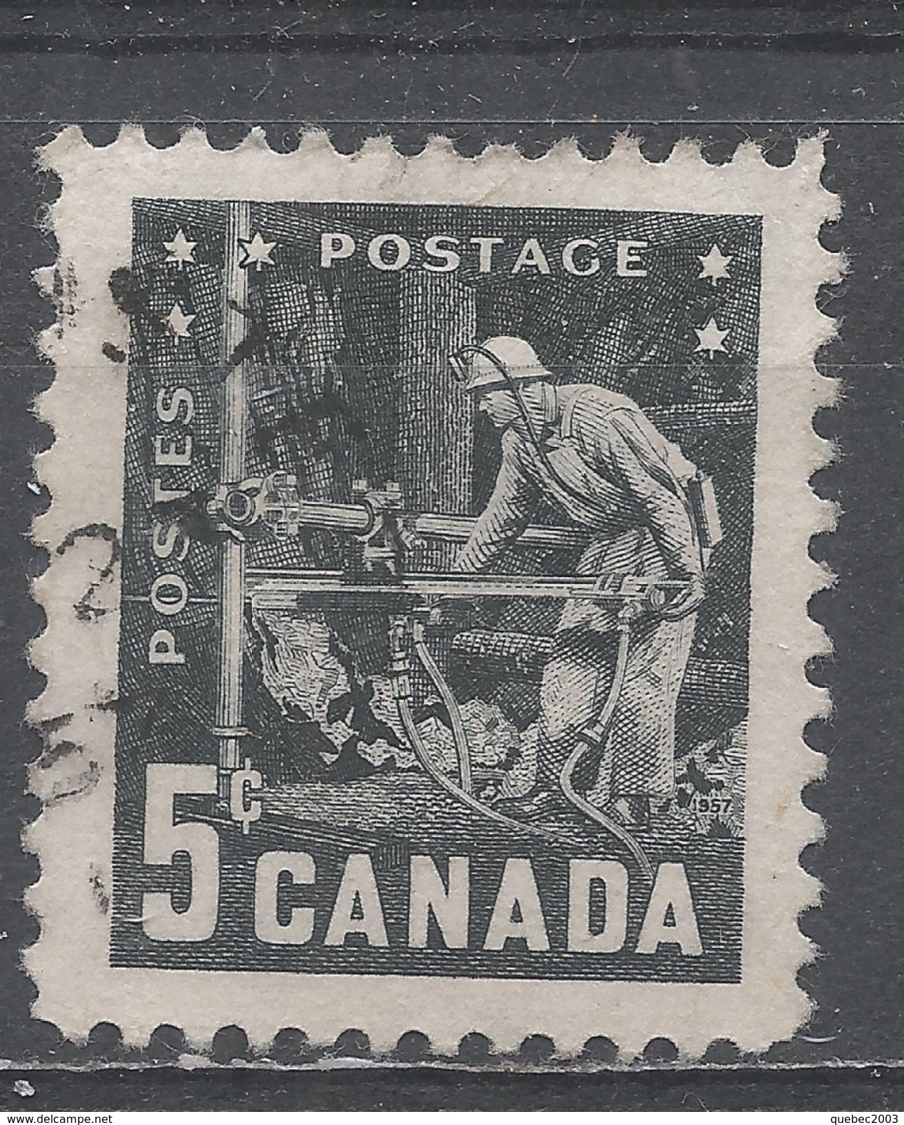 Canada 1957. Scott #373 (U) Miner With Pneumatic Drill  (Complete Issue) - Oblitérés