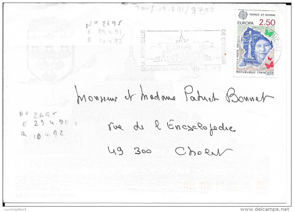 TIMBRE N° 2696  EUROPA FRANCE  -  ESPACE GUYANE -  TARIF DU 18.08.91 AU 9.07.92  -   1991 SEUL SUR LETTRE - Tarifs Postaux