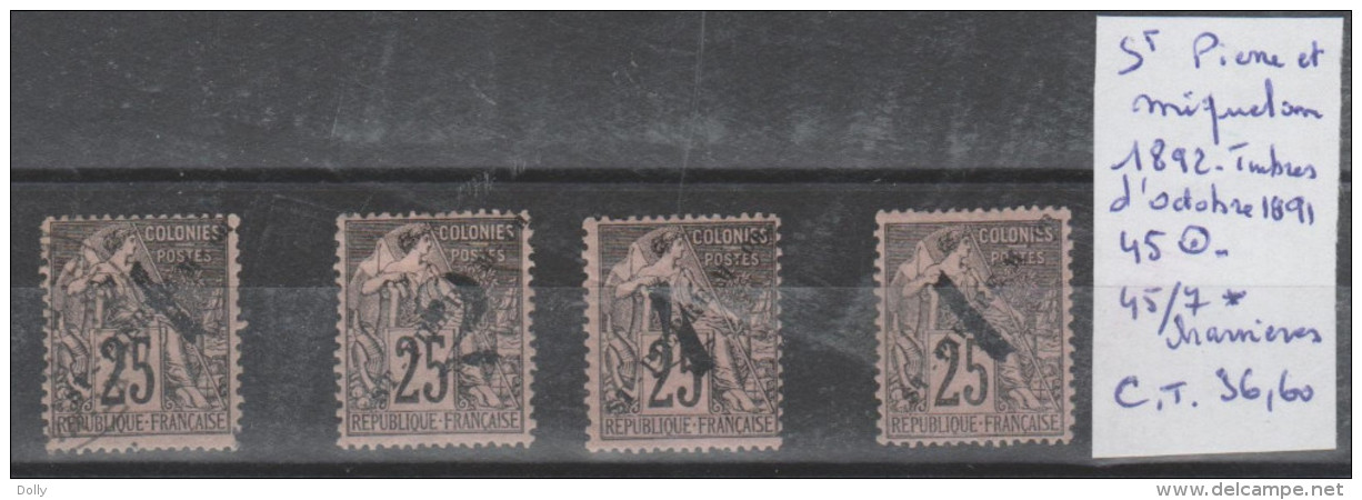 TIMBRES NEUF ( SAINT PIERRE ET MIQUELON ) * / O NR 45 O- 45/7*  CHARNIERES 1892 COTE 36.60€ - Neufs