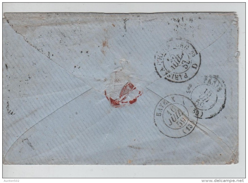 TP 12A S/L.c.Louvain 14/7/1859 + Ambulant Belg.Quiévrain  V.Bayeux Calvados C.d'arrivées PR3237 - Balkenstempel: Einladungen