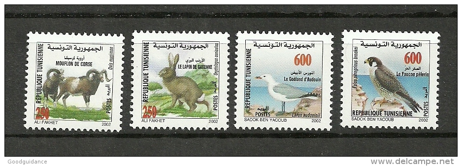 2002- Tunisie- Faucon Pèlerin- Goéland D’audoin -Mouflon De Corse -Lapin De Garenne – Série Complète 4v MNH** - Tunisie (1956-...)