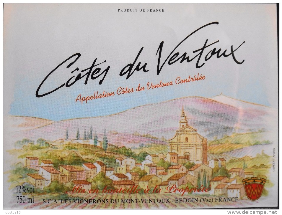 ETIQUETTE De VIN - " CÔTES Du VENTOUX " - Appel. Contrôlée 12° - 75cl - Parf. Etat - Côtes Du Ventoux