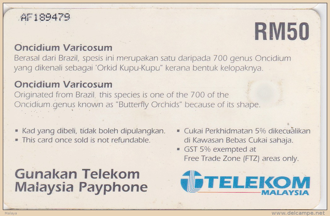 MALAYSIA  Orchid Flowers Chip Telekom Phonecard Used&nbsp; - Malaysia