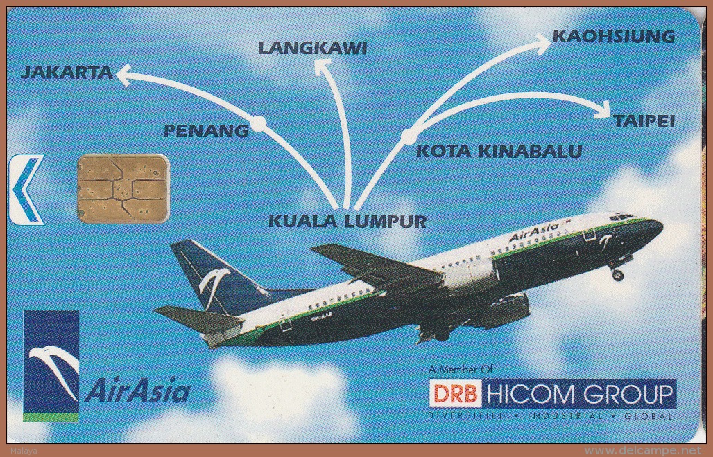 MALAYSIA Air Asia Plane Chip Telekom Phonecard Used&nbsp; - Malaysia