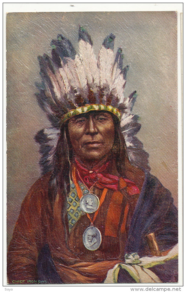 Indien Gaufrée Tuck Chef Iron Owl Indian Chief Medals Of Buchanan And Garfield - Indiens D'Amérique Du Nord