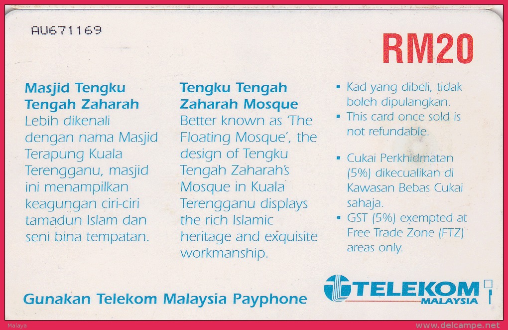 MALAYSIA Floating Mosque Terengganu Islamic Chip Telekom Phonecard Used&nbsp; - Malaysia