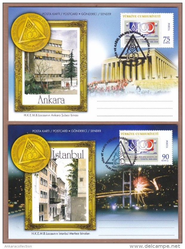 AC - TURKEY CARD - GRAND LODGE OF FREE AND ACCEPTED MASONS TURKEY 1909 - 2009 IMPRINT STAMP ISTANBUL 13 JULY 2009 - Tarjetas – Máxima