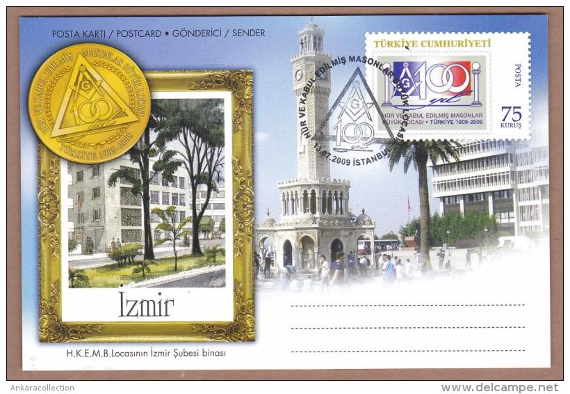 AC - TURKEY CARD - GRAND LODGE OF FREE AND ACCEPTED MASONS TURKEY 1909 - 2009 IMPRINT STAMP ISTANBUL 13 JULY 2009 - Cartoline Maximum