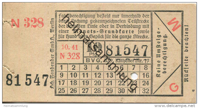 BVG Berlin Köthener Str. 17 - Fahrschein 1941 - Europe