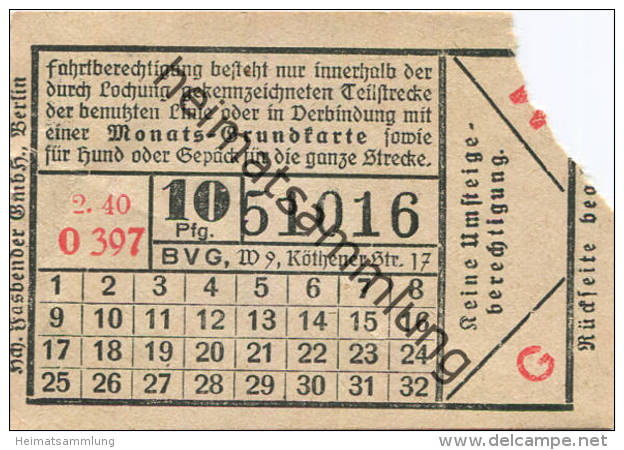 BVG Berlin Köthener Str. 17 - Fahrschein 1940 - Europe