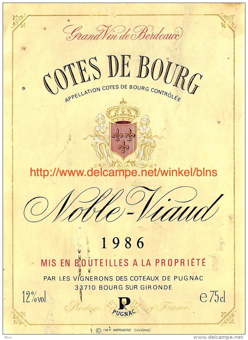 Cotes De Bourg Noble-Viaud 1986 - Art Populaire