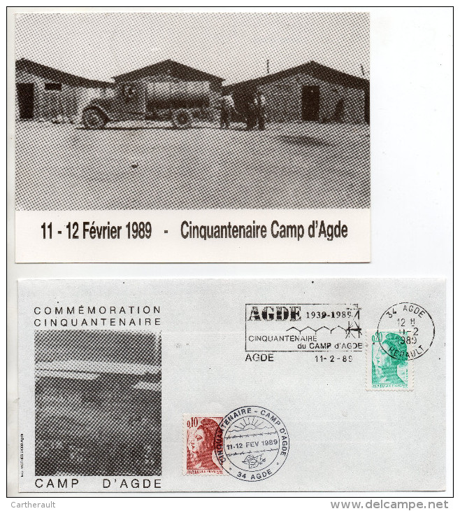 Carte Postale ( X2 ) + Enveloppe 1er Jour Commémoratives - Camp D´AGDE ( Réfugiés Espagnols Et Tchécoslovaques ) - Agde